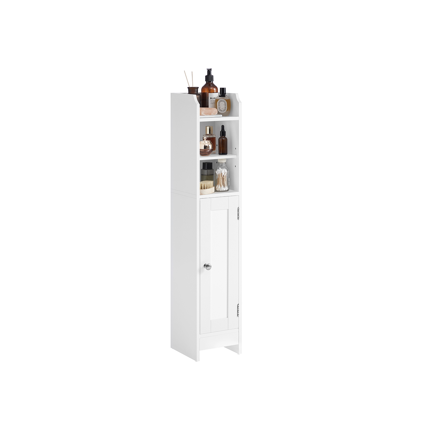 Bathroom Cabinet - ZARRAE Slim Floor Storage with 1 Door and 3 Shelves - White - Indigo Home