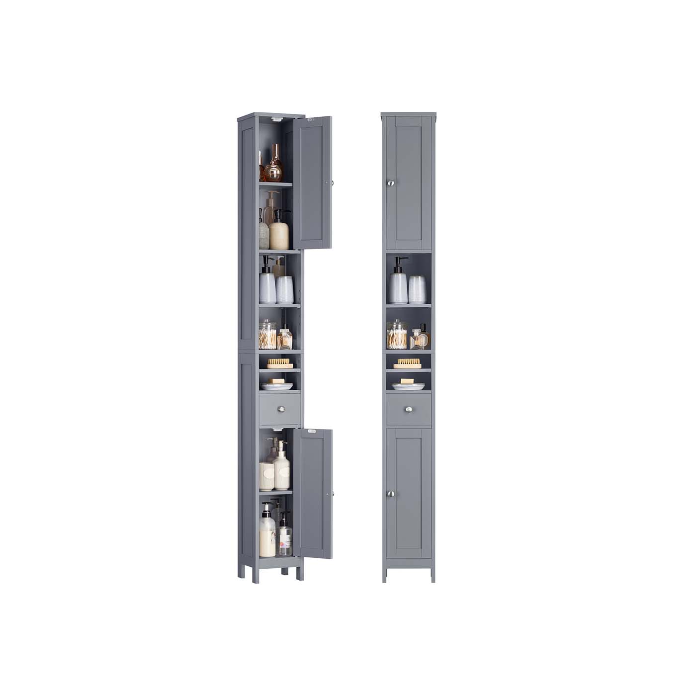 Bathroom Cabinet - ORATA Slim Freestanding Adjustable Shelves Drawer - Dove Grey - Indigo Home