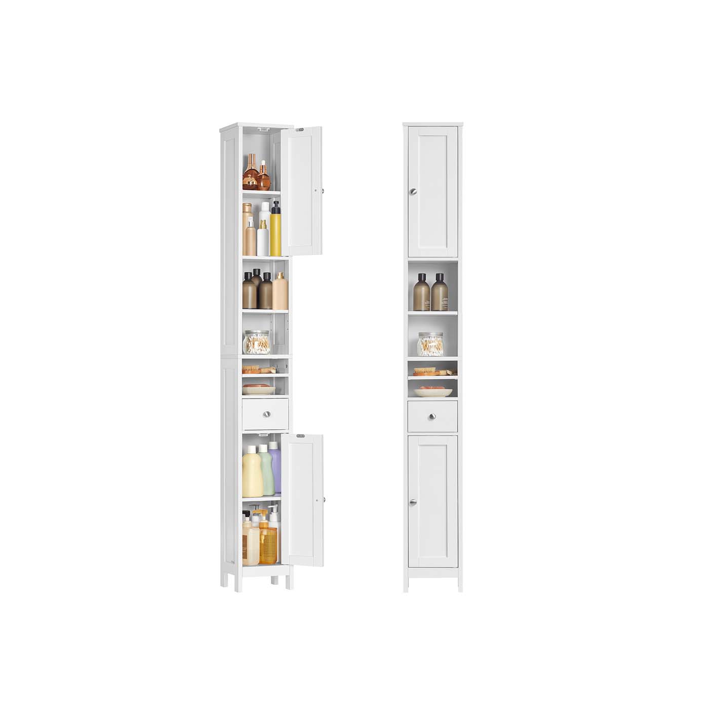 Bathroom Cabinet - ORATA Slim Freestanding with Adjustable Shelves and Drawer - White - Indigo Home