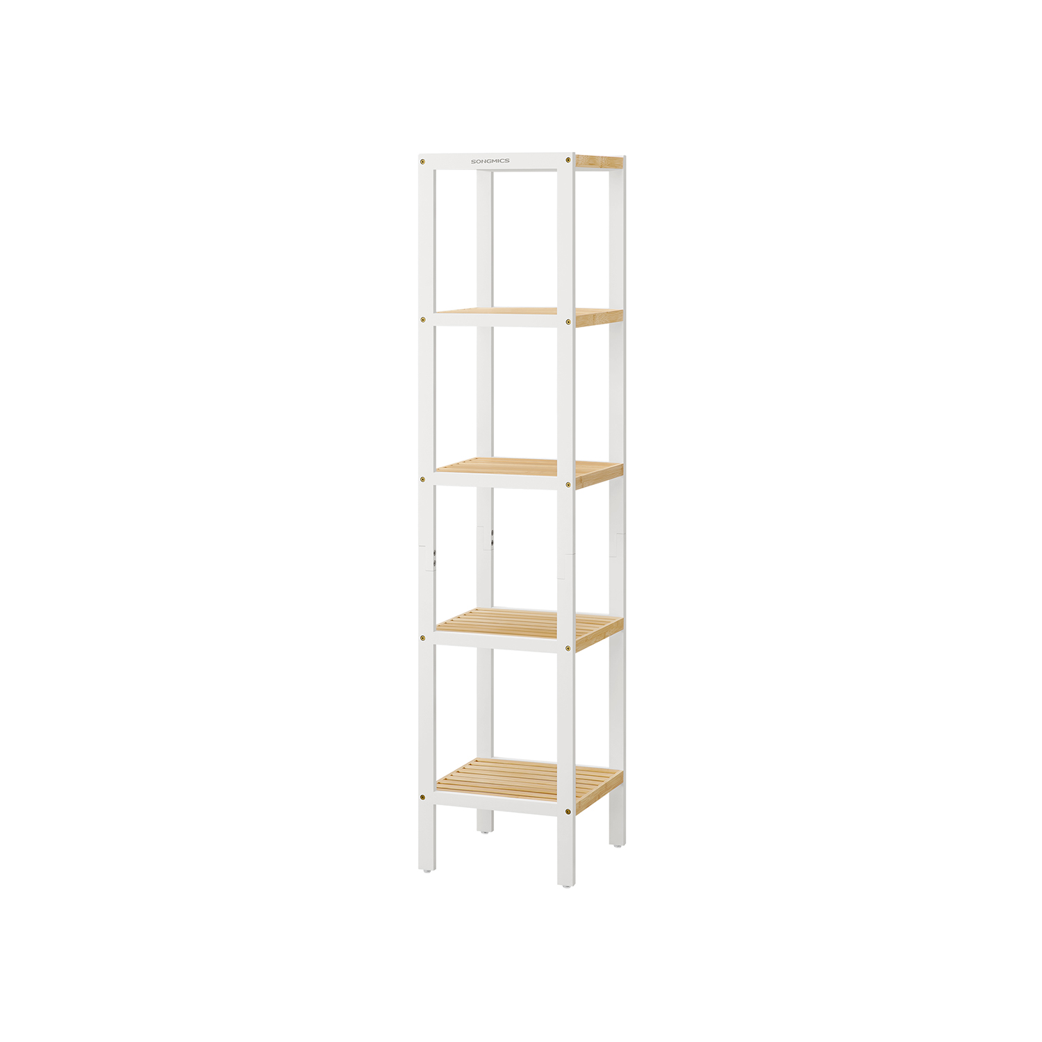 Bamboo Shelf - FINVAS 5 Tier Bathroom Storage - White and Beige - Indigo Home