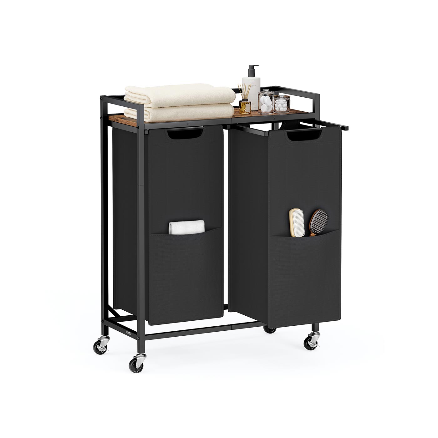 Laundry Basket - LUSTTO 110L 2 Compartment - Black - Indigo Home