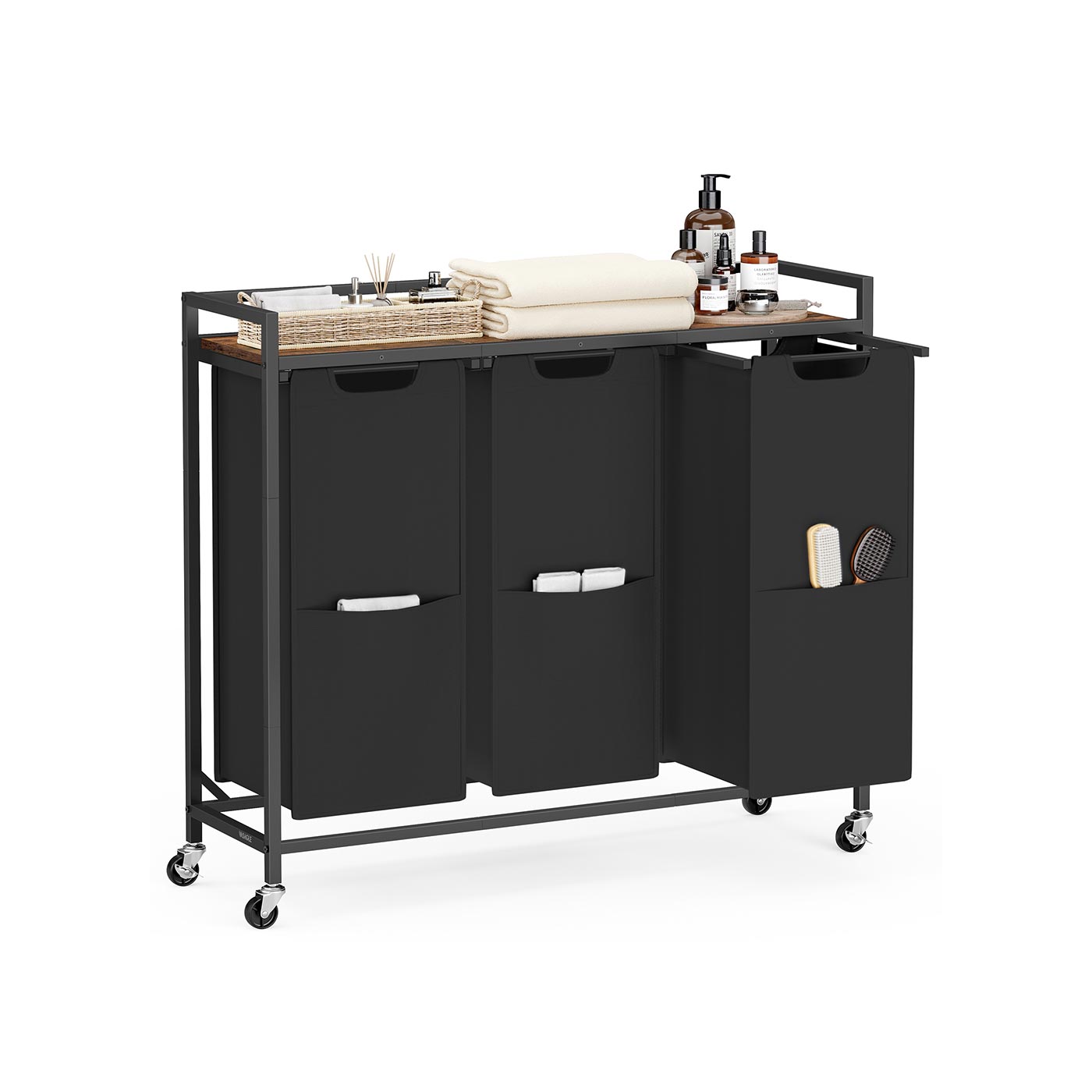 Laundry Basket - LUSTTO 165L 3 Compartment - Black - Indigo Home