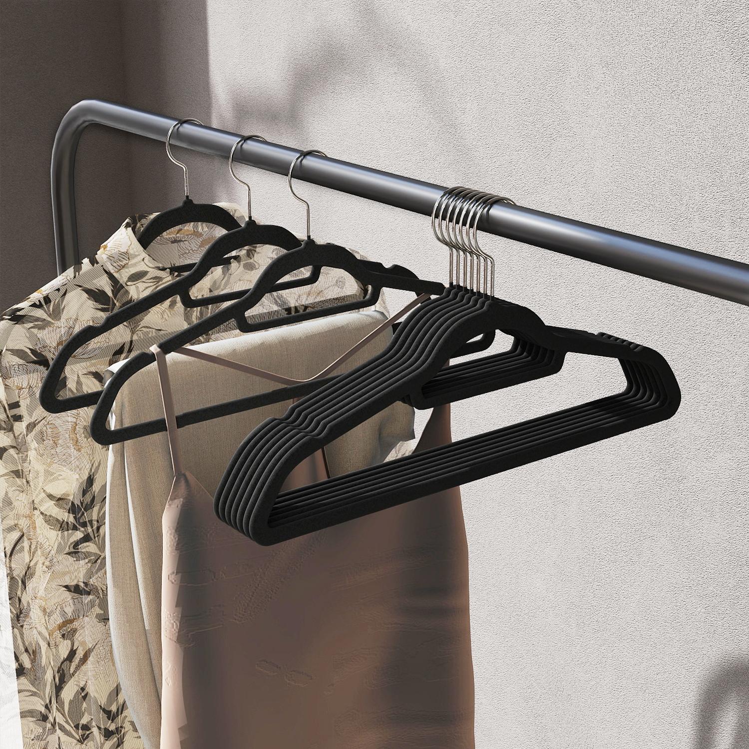 Velvet Hangers - SOLRO Set of 20 Non-Slip Hangers with Rose Gold Swivel Hook - Black - Indigo Home
