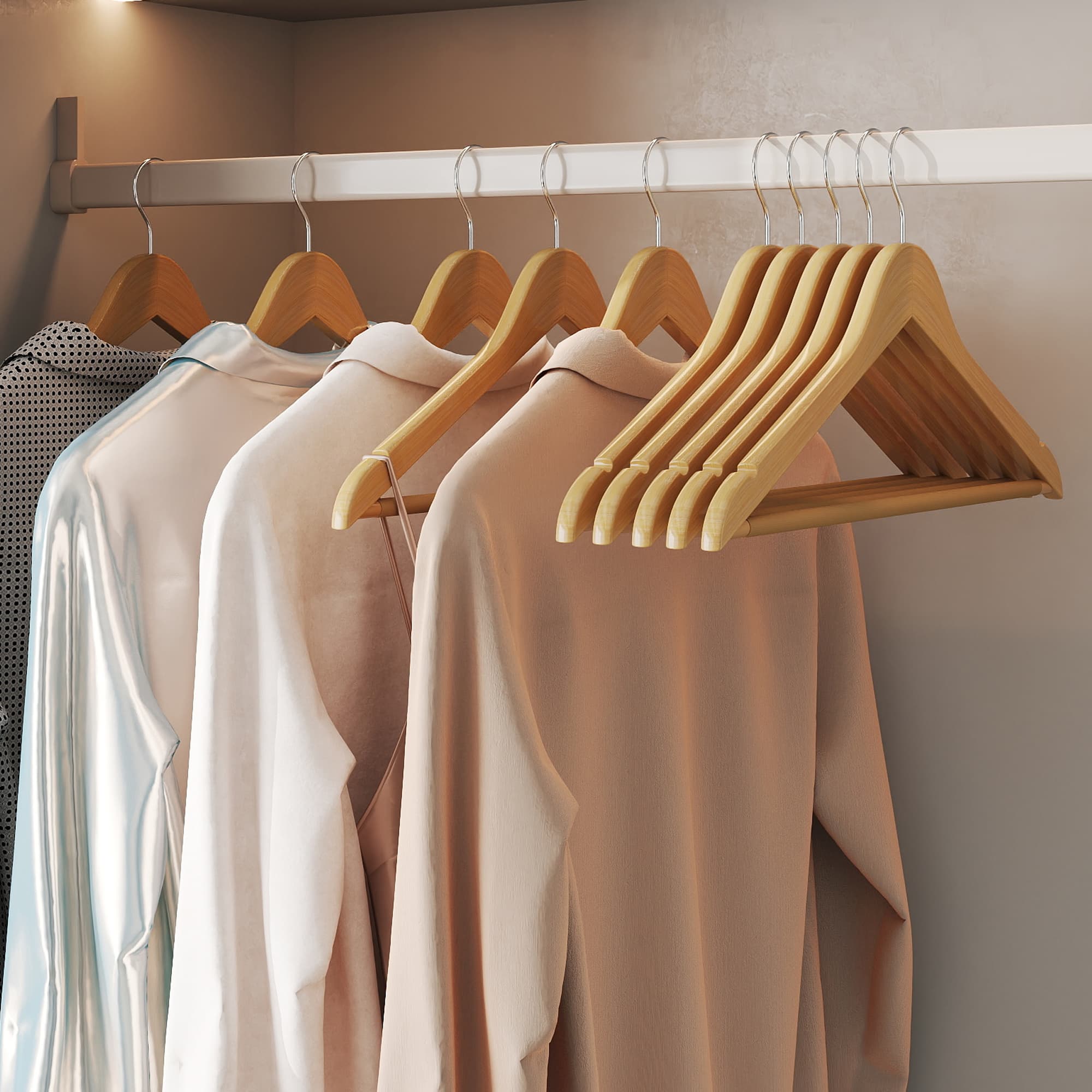 Wooden Hangers - SOLRO Solid Wood Set of 10 with Shoulder Groove - Natural - Indigo Home