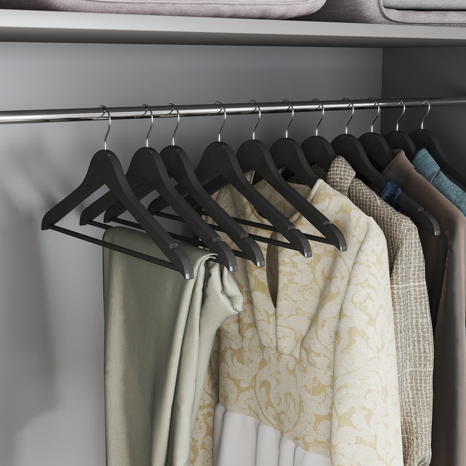 Wooden Hangers - SOLRO Solid Wood Set of 20 with Shoulder Groove - Black - Indigo Home