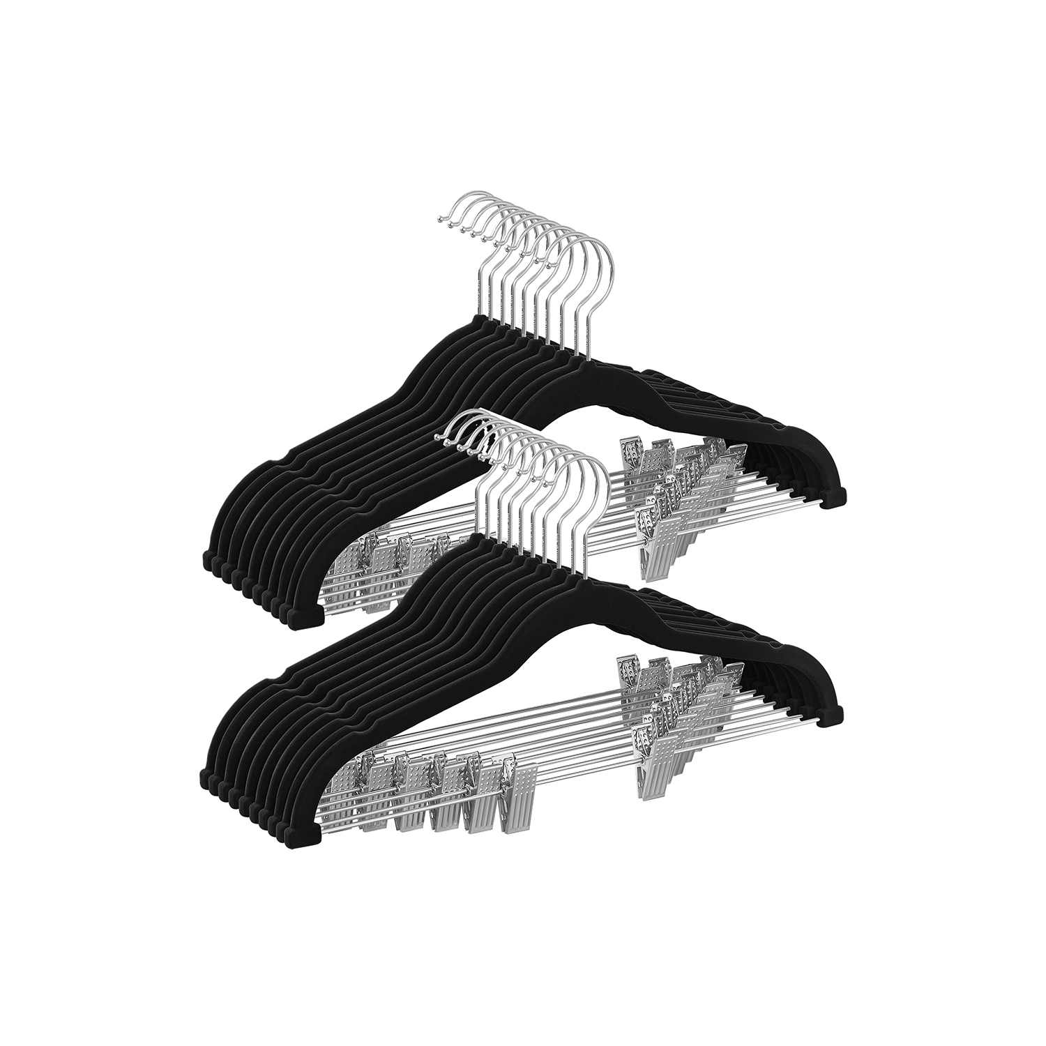 Set of 20 Velvet Hangers with Adjustable Clips Black - Indigo Home