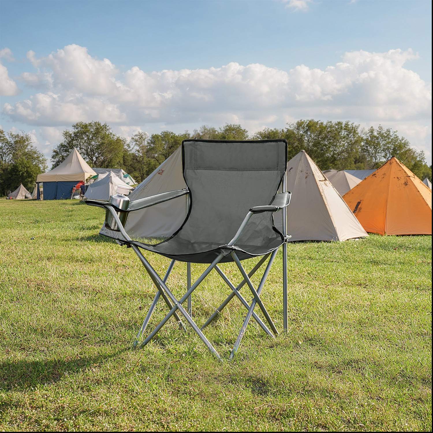 Camping Chairs - FIORIA Folding Outdoor Chairs with Armrest - Grey - Indigo Home