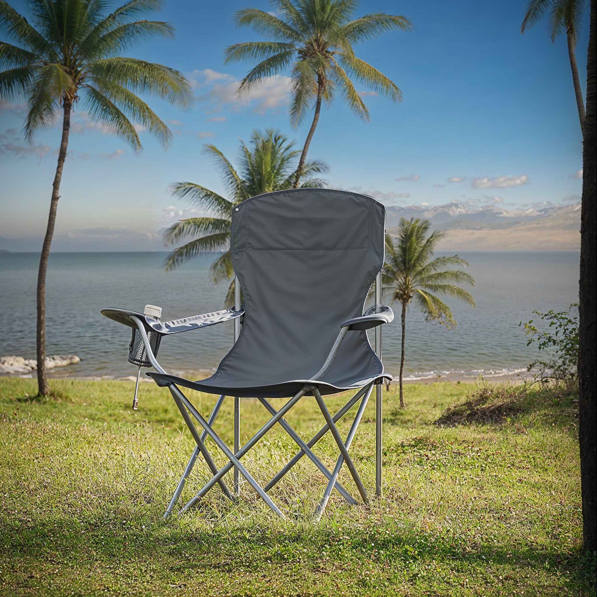 Camping Chairs - FIORIA Heavy Duty Folding Outdoor Chairs with Cup Holder - Grey - Indigo Home