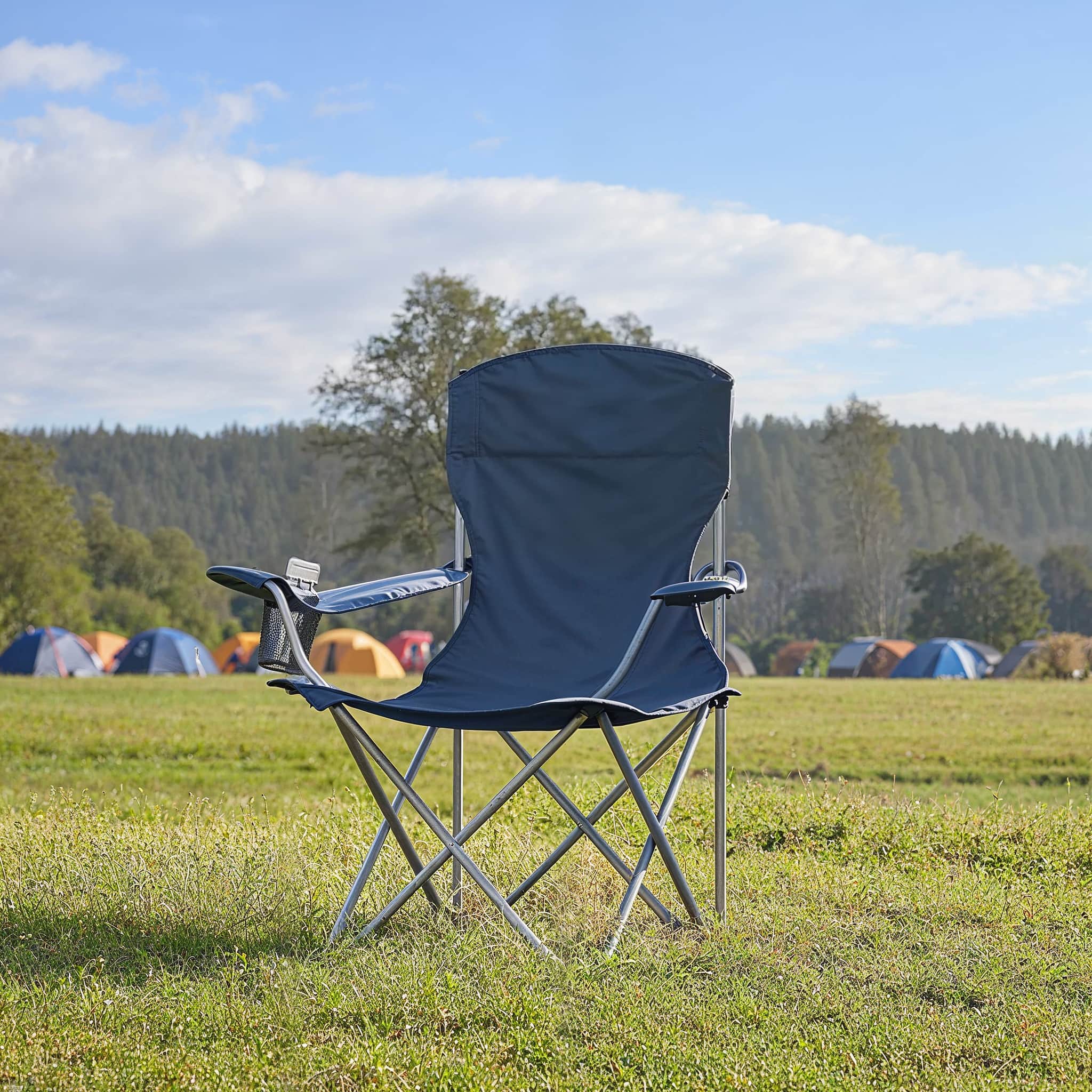 Camping Chairs - FIORIA Heavy Duty Folding Outdoor Chairs with Cup Holder - Blue - Indigo Home