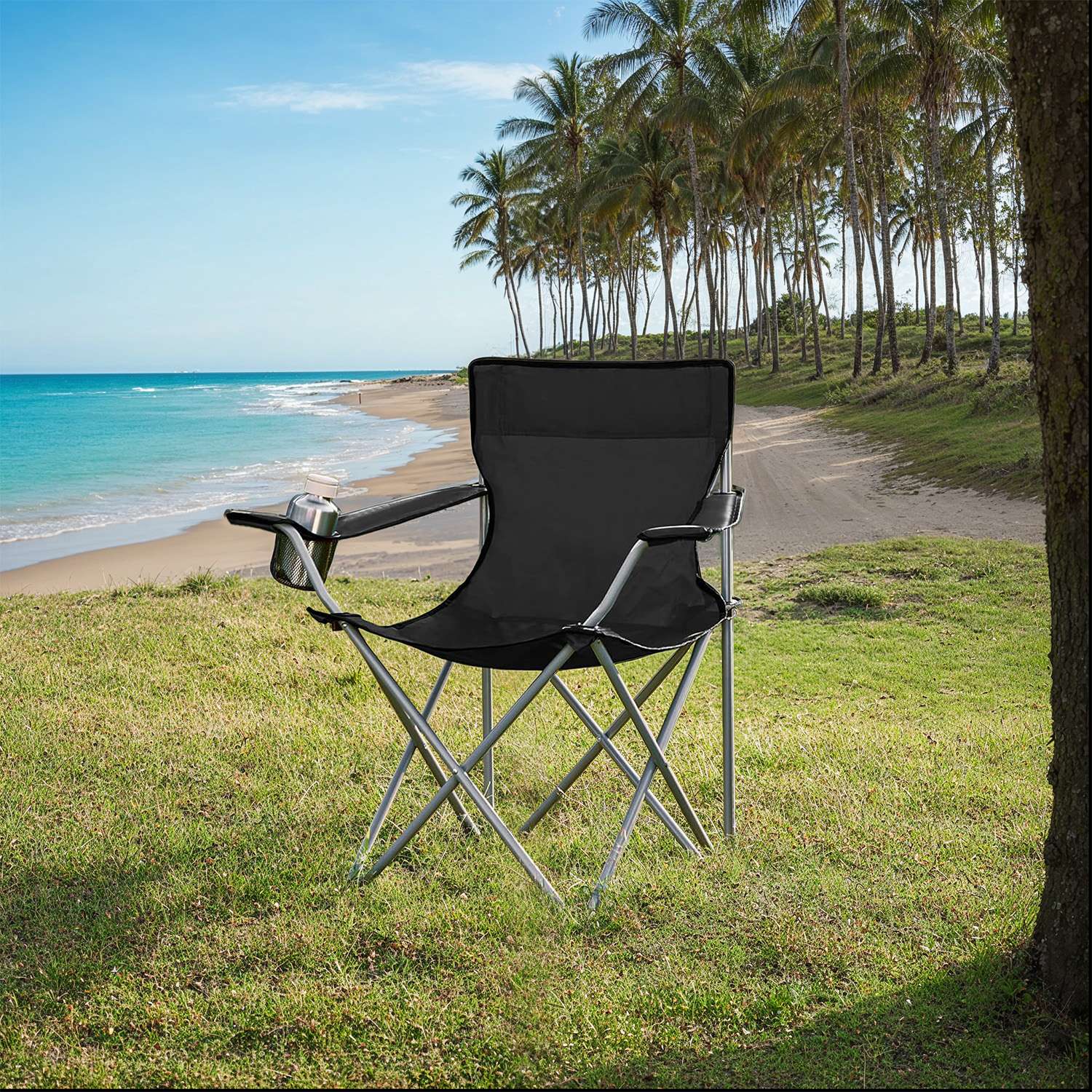 Camping Chairs - FIORIA Folding Outdoor Chairs with Armrest - Black - Indigo Home