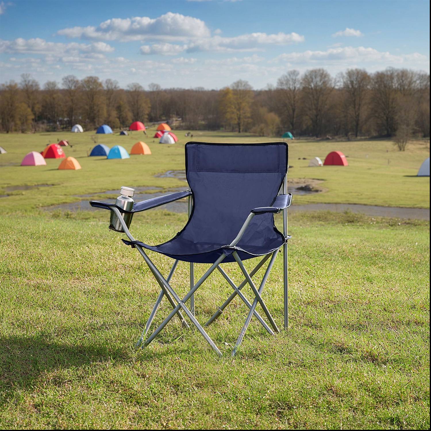 Camping Chairs - FIORIA Folding Outdoor Chairs with Armrest - Blue - Indigo Home