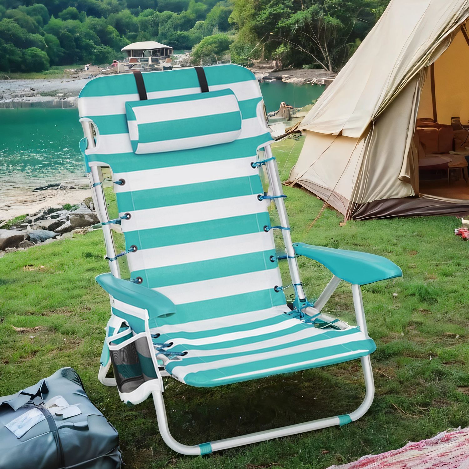 Beach Chair - FIORIA Folding Camping Chair Portable Outdoor - White - Indigo Home