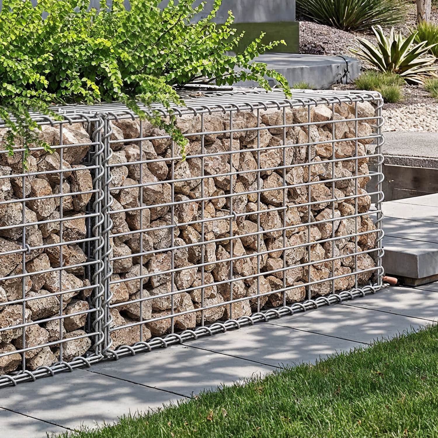 Gabion Fence - FIORIA Metal Cage Mesh Set of 2 5 x 10 cm - Silver - Indigo Home