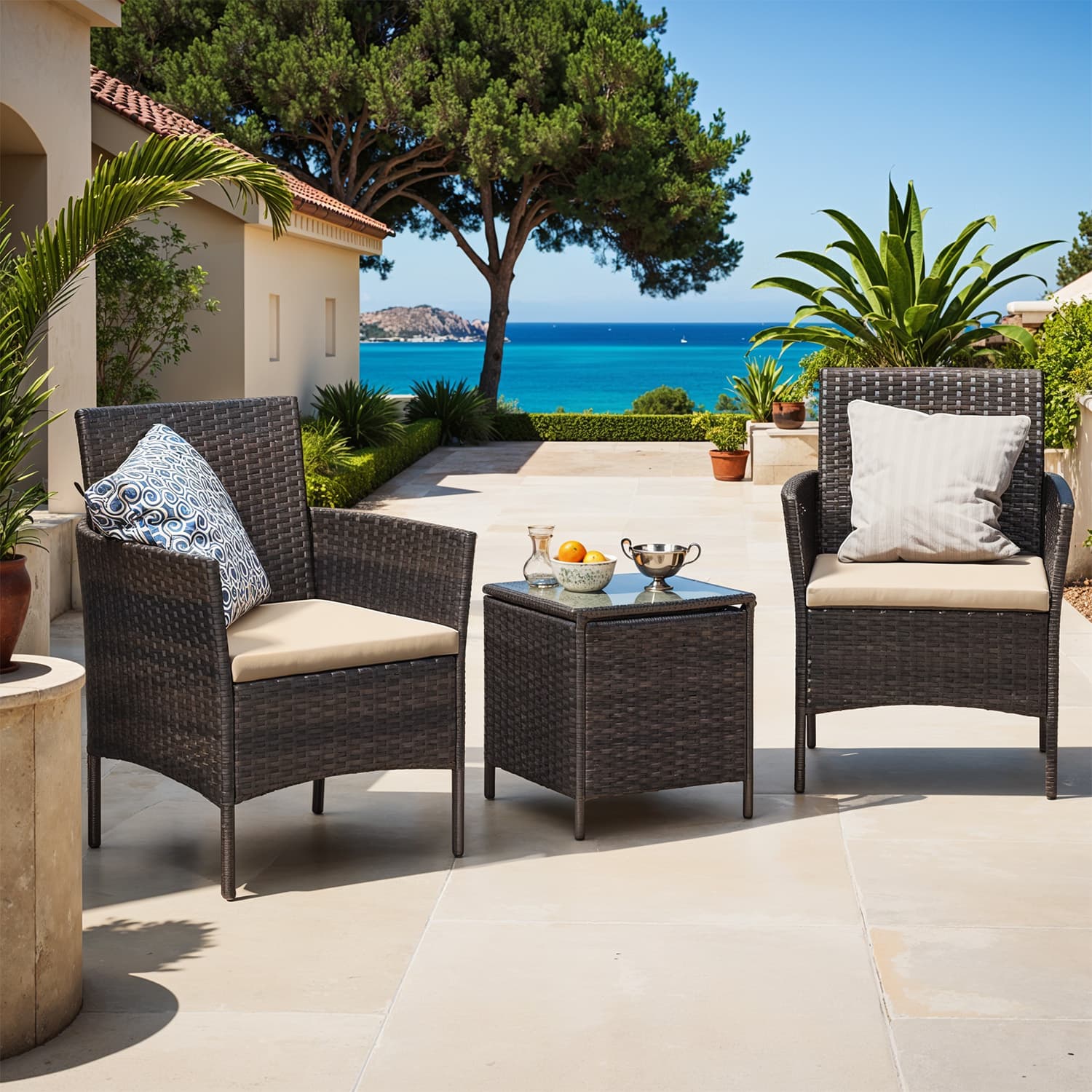 Garden Furniture Set - FIORIA Polyrattan Outdoor Patio Seating - Brown - Indigo Home