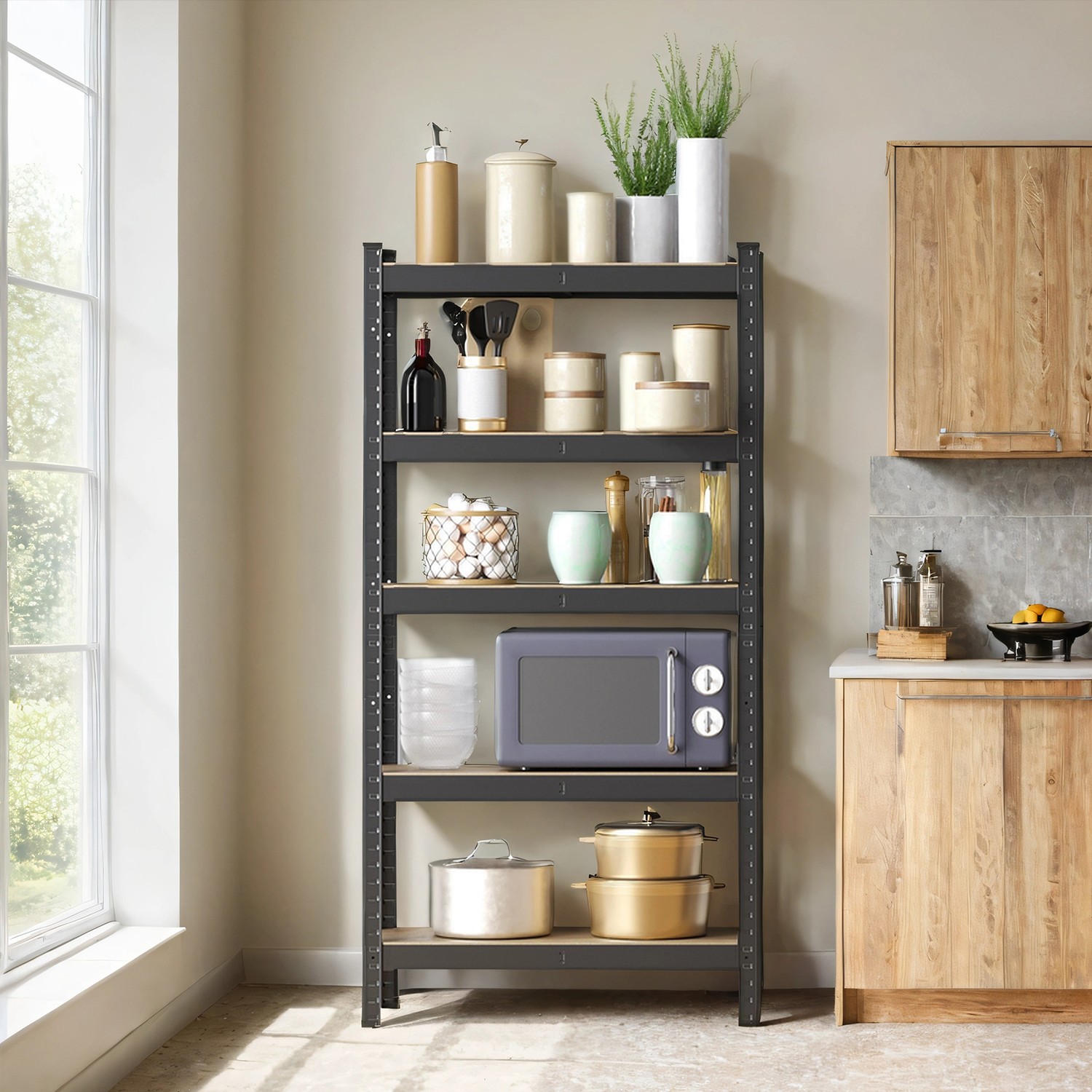 Shelving Unit - FIORIA 5 Tier Steel Storage 650 kg Load Capacity - Black - Indigo Home