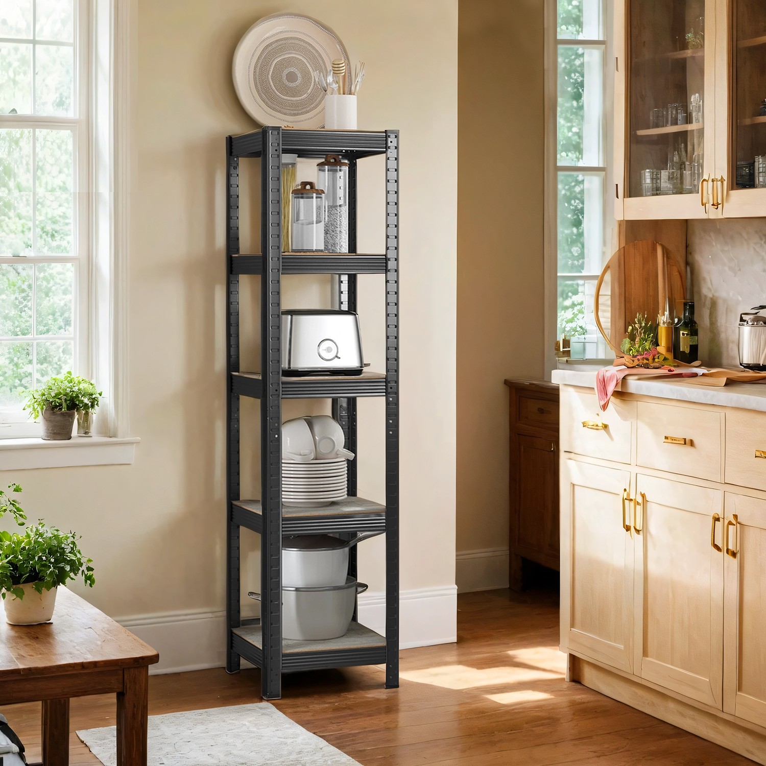 Shelving Unit - FIORIA 5 Tier Storage Unit - Greige and Black - Indigo Home