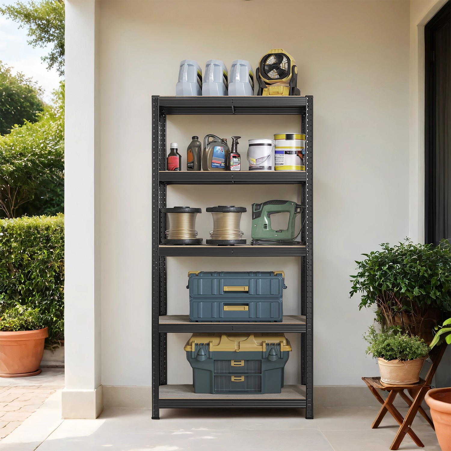 Shelving Unit - FIORIA 5 Tier Steel Storage - Greige and Black - Indigo Home