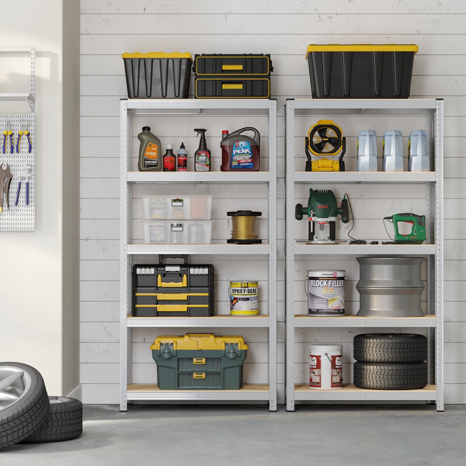 Shelving Units - FIORIA Set of 2 Metal 5 Tier Boltless Storage - Grey - Indigo Home