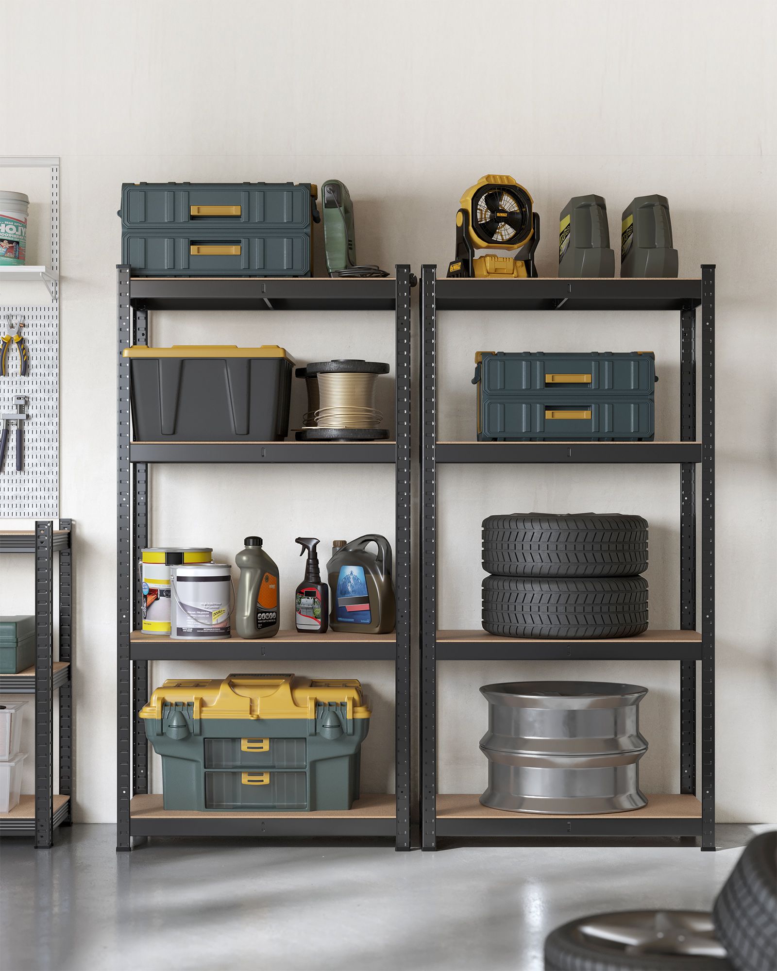 Shelving Units - FIORIA Heavy Duty 4 Tier Steel Storage - Black - Indigo Home