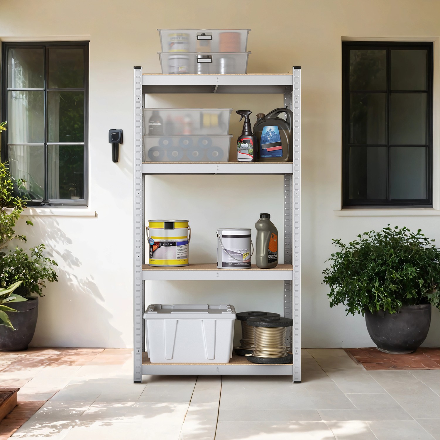 Shelving Unit - FIORIA 4 Tier Steel Storage - Silver - Indigo Home