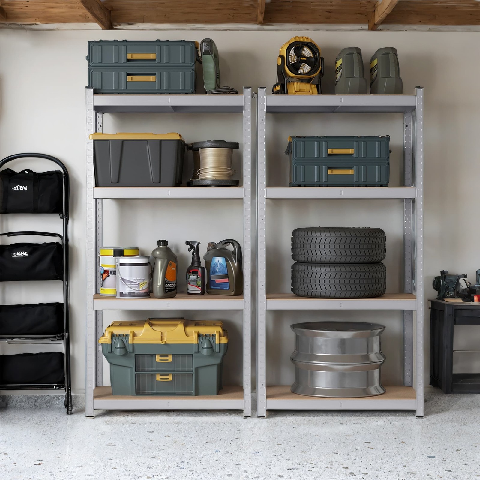 Shelving Units - FIORIA Set of 2 4 Tier Steel Storage - Grey - Indigo Home