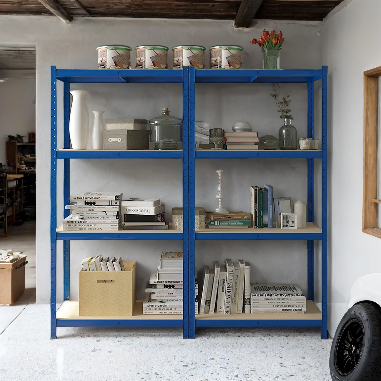 Shelving Unit - FIORIA 4 Tier Steel Storage - Blue - Indigo Home