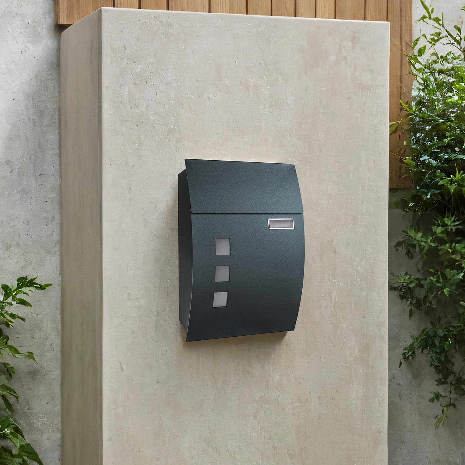 Mailbox - FIORIA Letter Box with Viewing Windows and Nameplate - Grey - Indigo Home