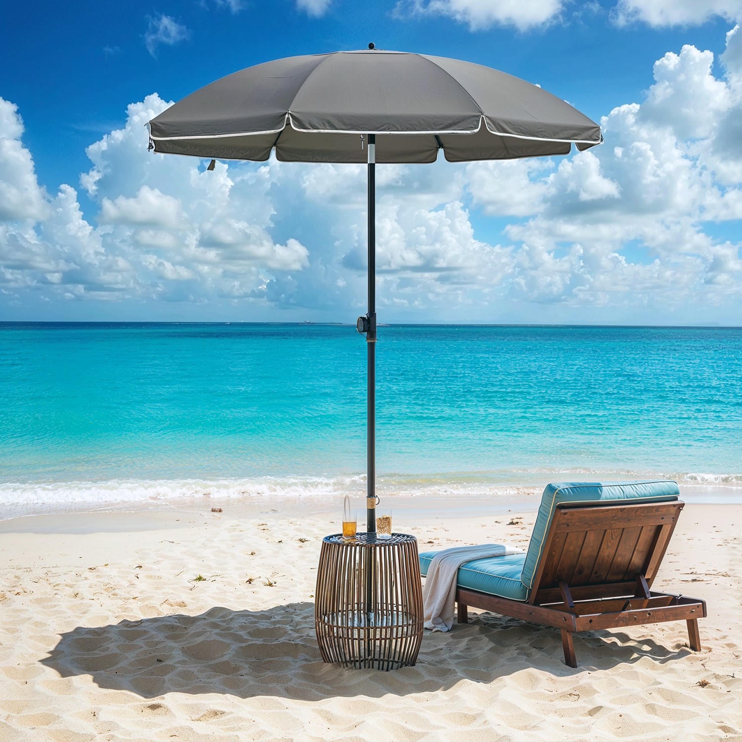 Garden Umbrella - FIORIA 160 cm Parasol UPF 50+ Sun Protection - Grey - Indigo Home