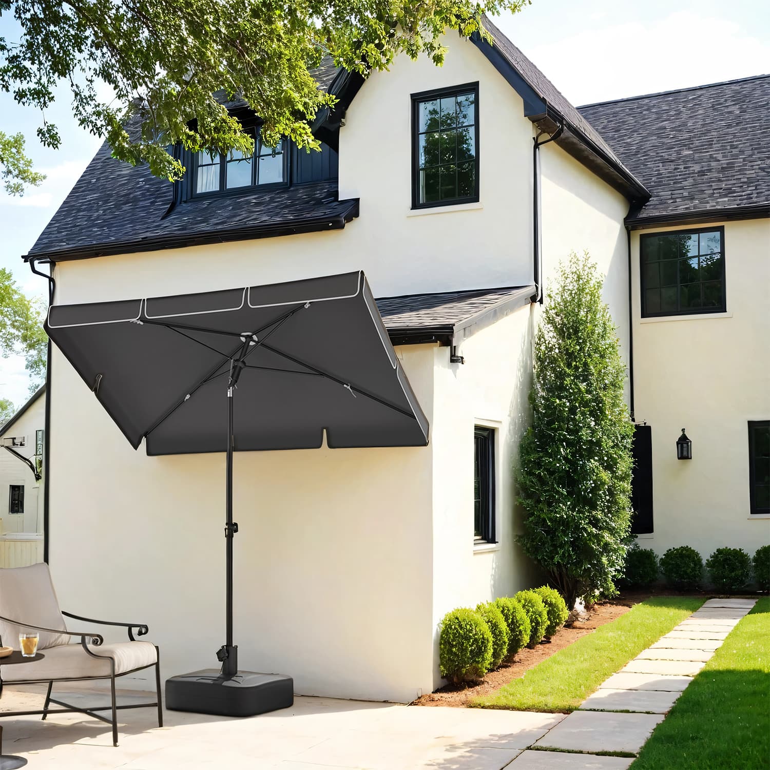 Patio Parasol - FIORIA 1.8 x 1.25 m Outdoor Umbrella - Grey - Indigo Home