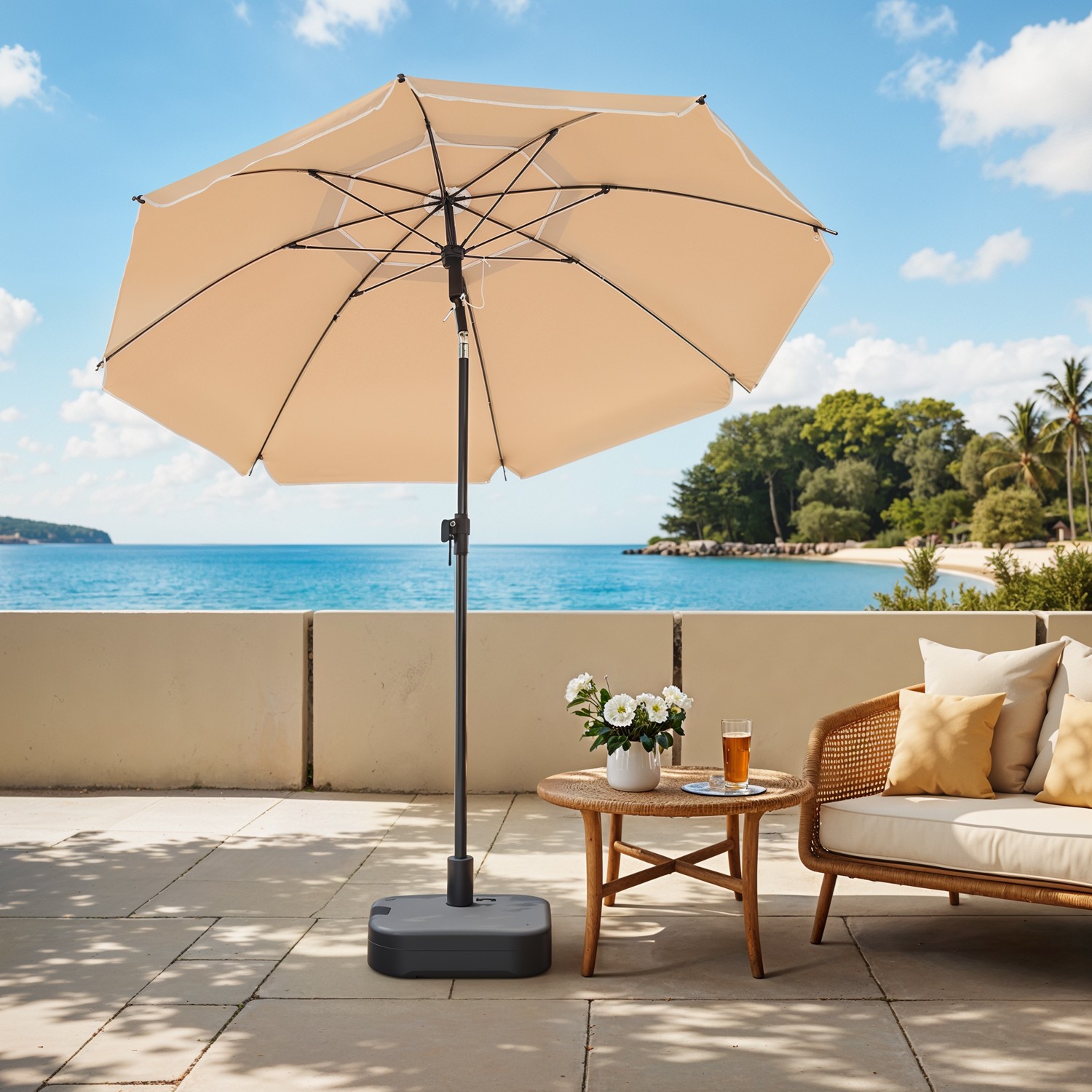 Garden Umbrella - SONGMICS FIORIA 160 cm Parasol UPF 50+ Sun Protection - Beige - Indigo Home