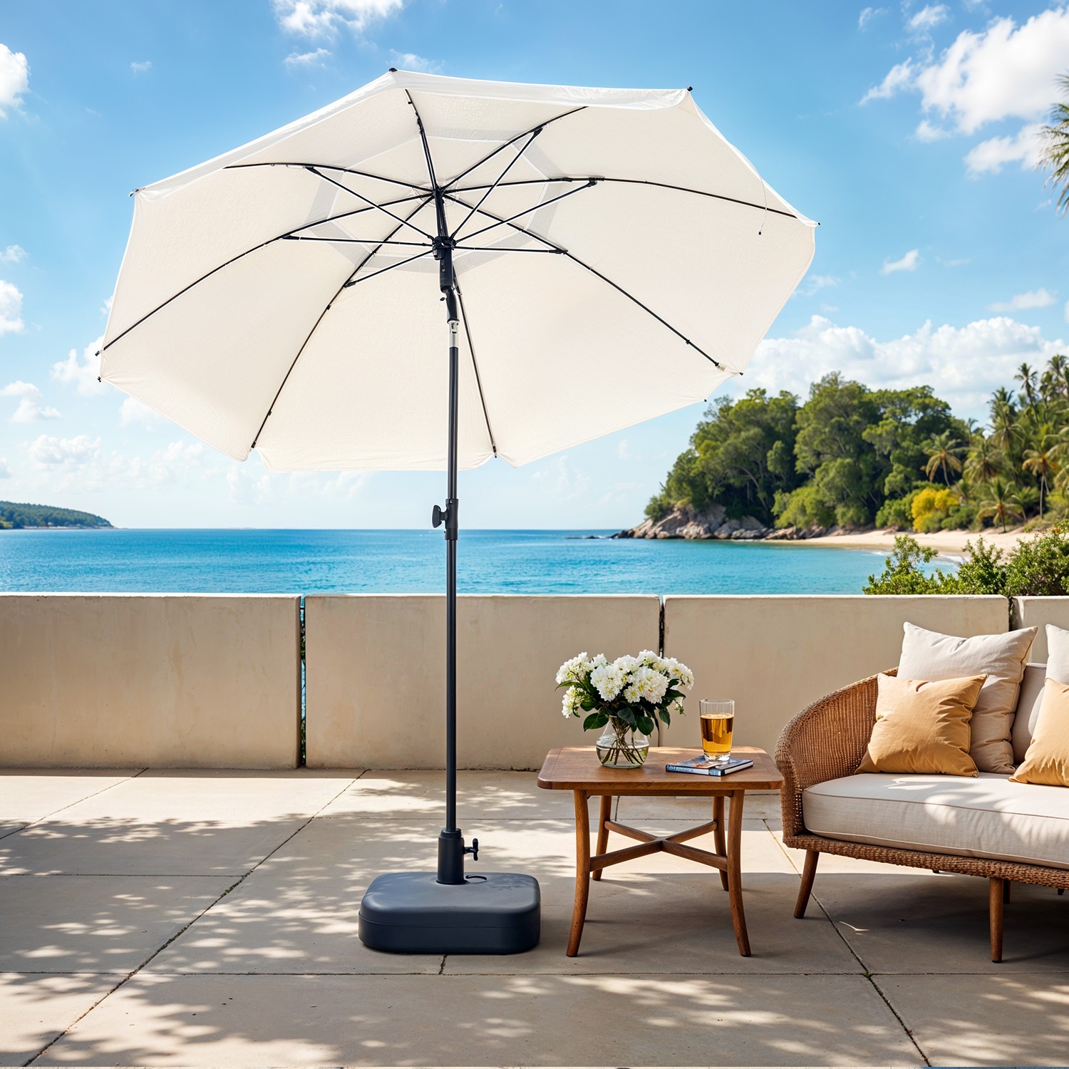 Garden Umbrella - FIORIA 160 cm Parasol UPF 50+ Sun Protection - White - Indigo Home