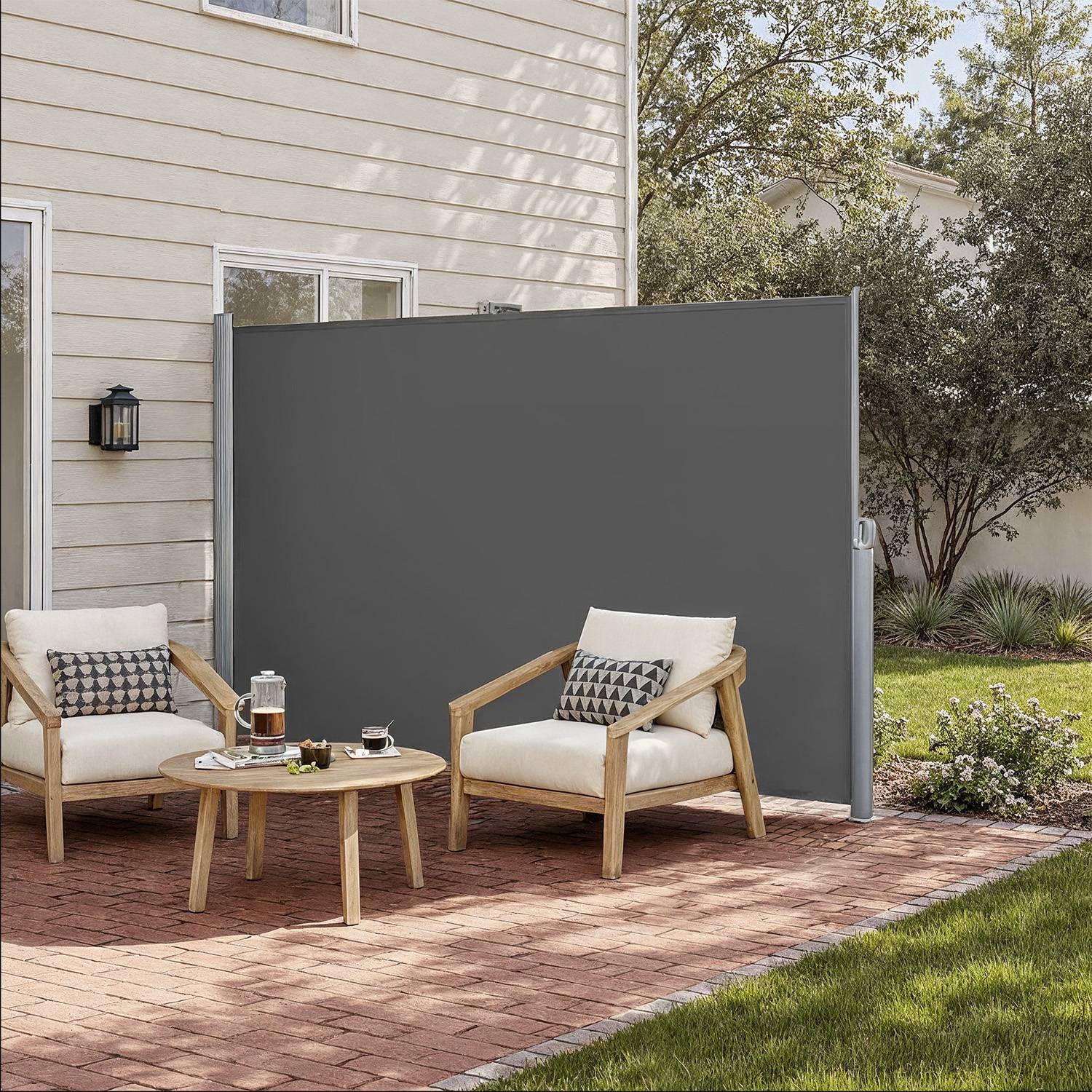 Side Awning - FIORIA Retractable Aluminium Box Privacy Sun Shade - Grey - Indigo Home