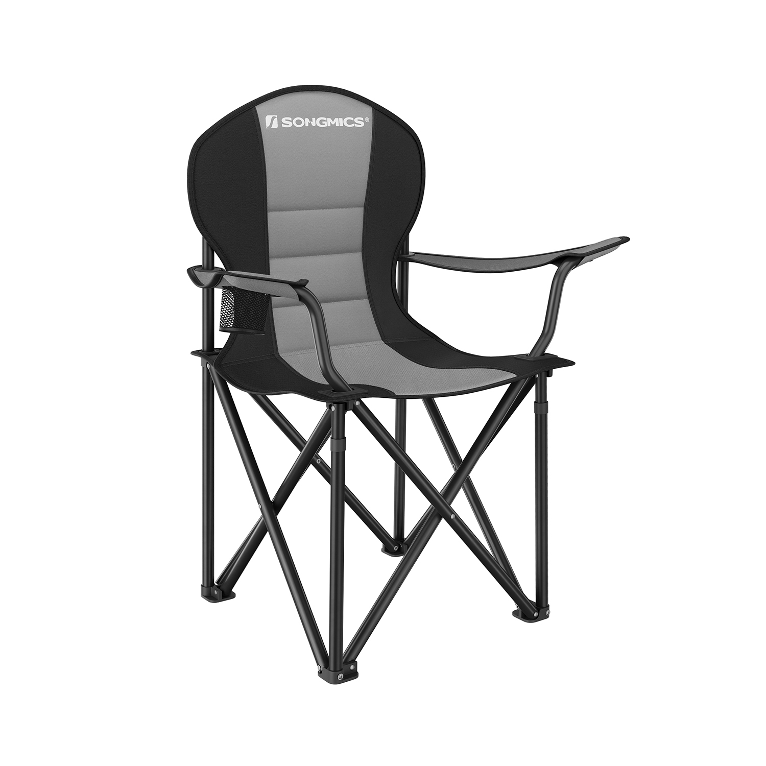 Camping Chair - ORARAE Foldable Padded Seat Cup Holder 250 kg Capacity - Black and Grey - Indigo Home