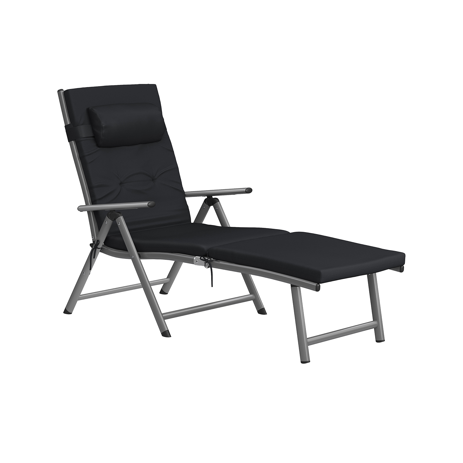 Sun Lounger - ORARAE Folding Thick Padded Lounger - Black - Indigo Home