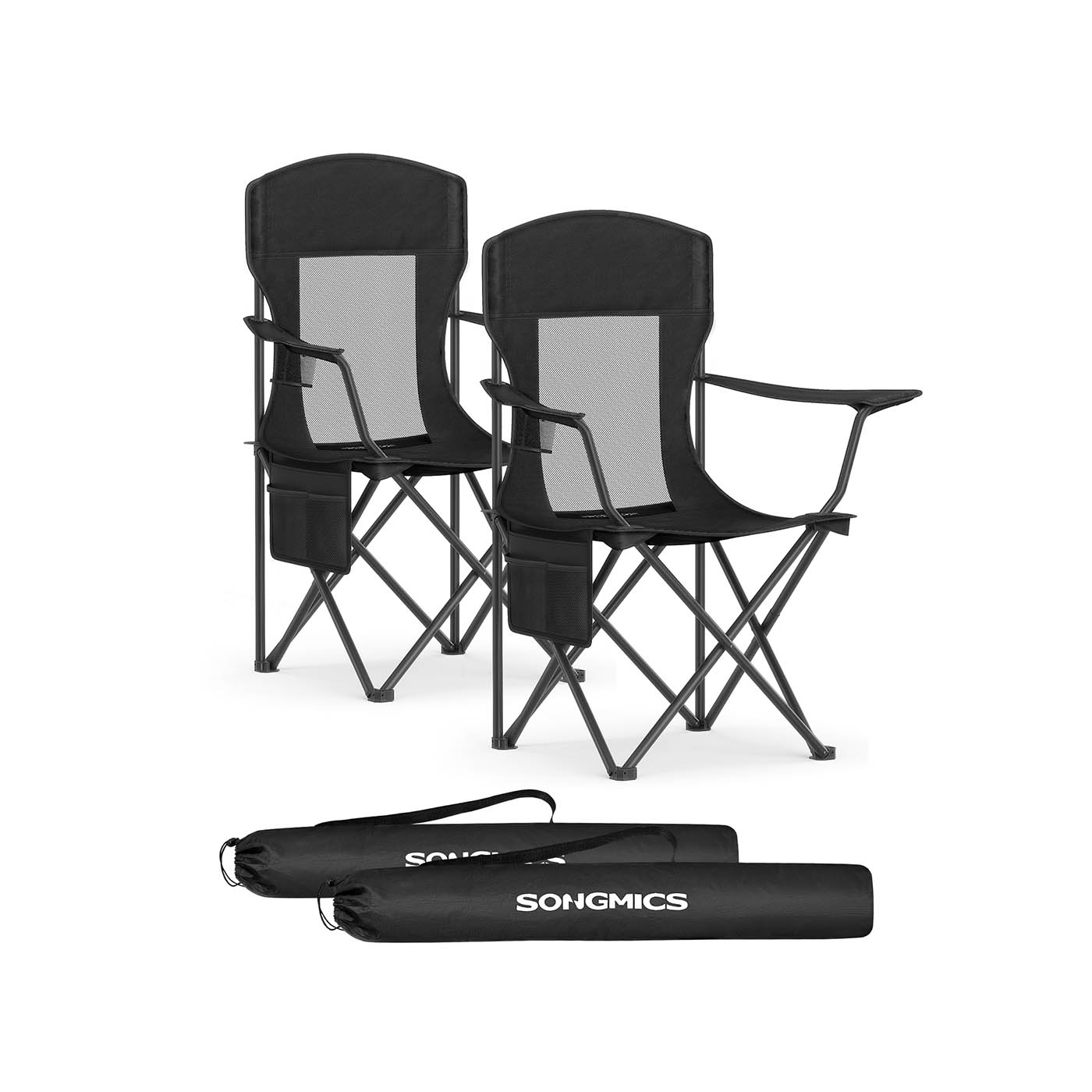 Camping Chairs - ORARAE Set of 2 with Adjustable Armrests and Cup Holder - Black - Indigo Home