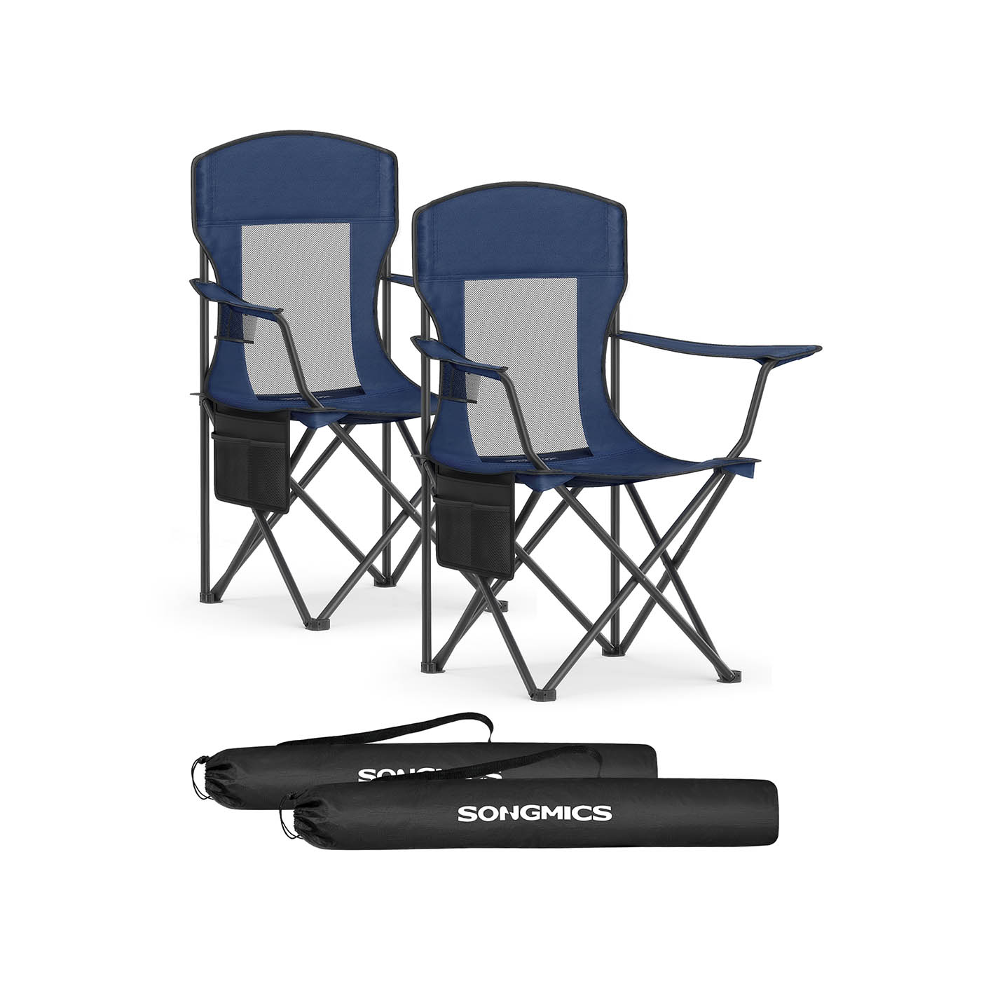 Camping Chairs - ORARAE Set of 2 with Adjustable Armrests and Cup Holder - Harbor Blue - Indigo Home