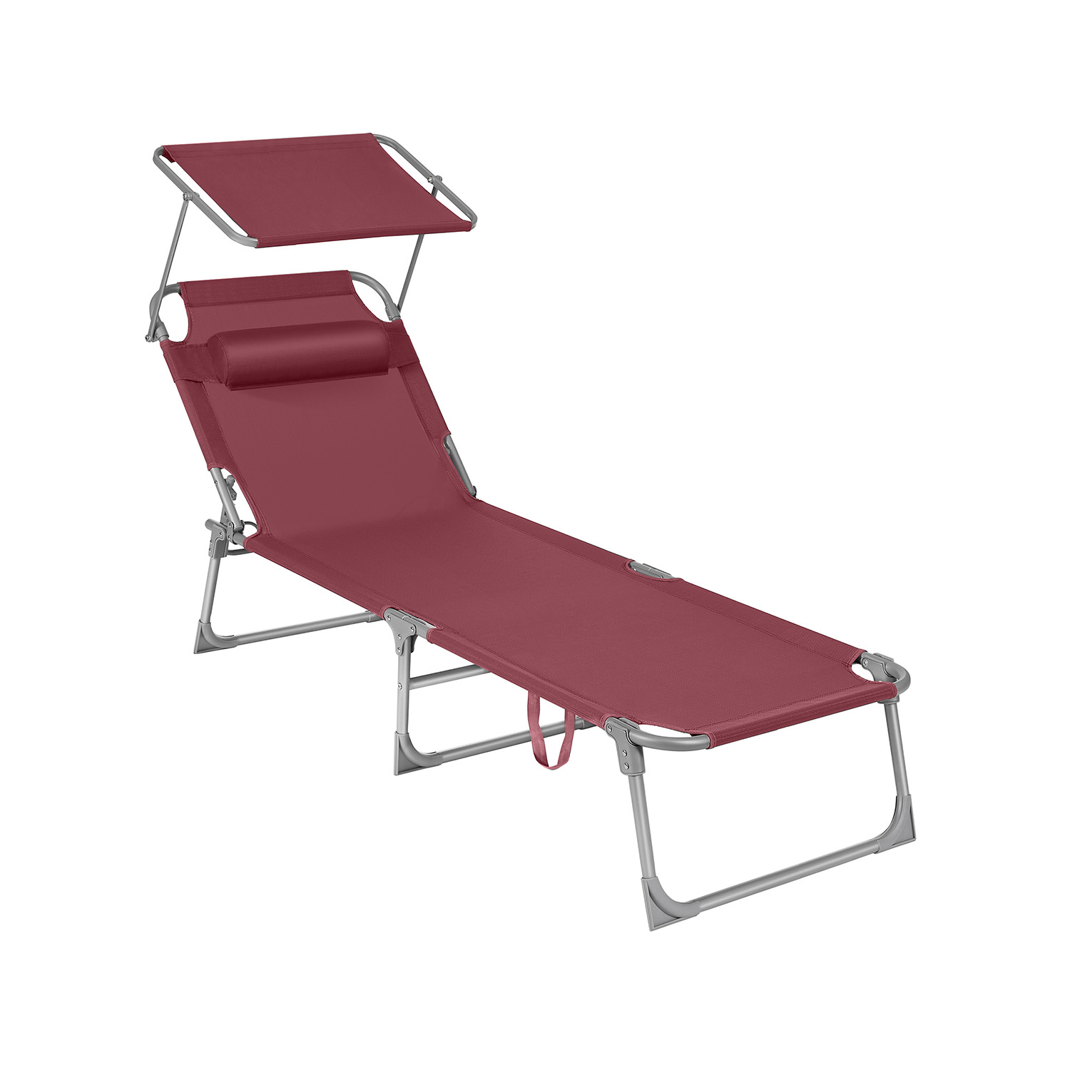 Sun Lounger - SERRIA Foldable Lounger with Headrest - Red - Indigo Home