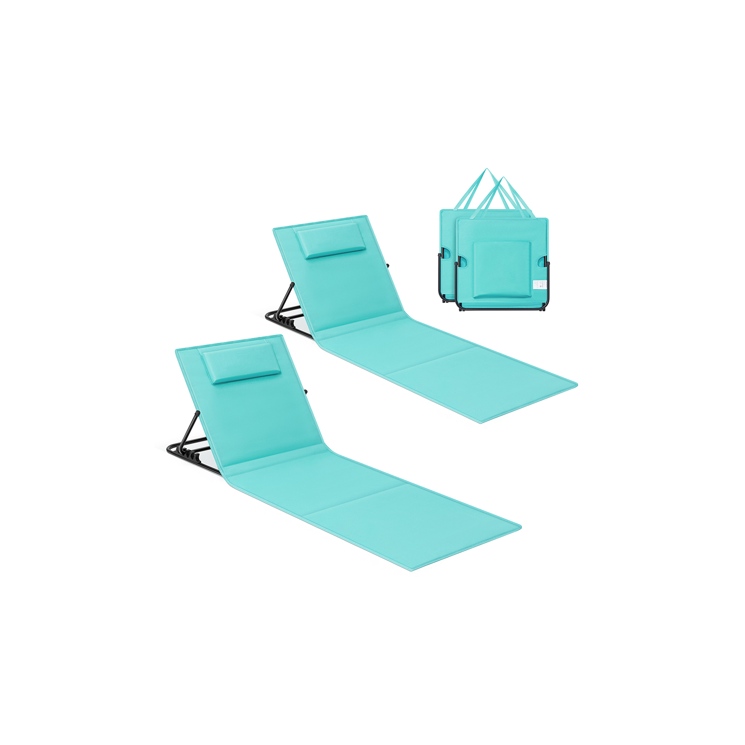 Beach Sunloungers - TARNA Folding Set of 2 with Handle 158 x 55 cm - Lake Blue - Indigo Home