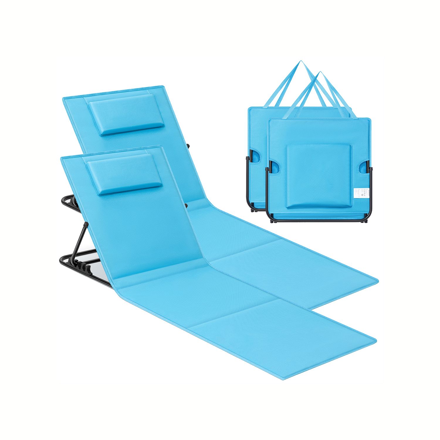 Beach Sunloungers - TARNA Folding Set of 2 with Handle - Sky Blue - Indigo Home