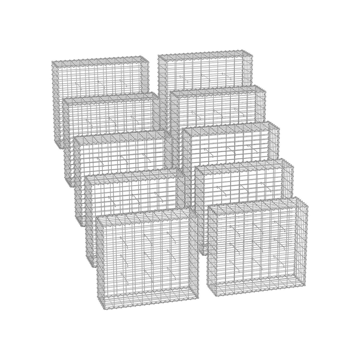 Gabion Cage - NOVRA Metal 5x10cm Mesh 100x80x30cm - Silver - Indigo Home