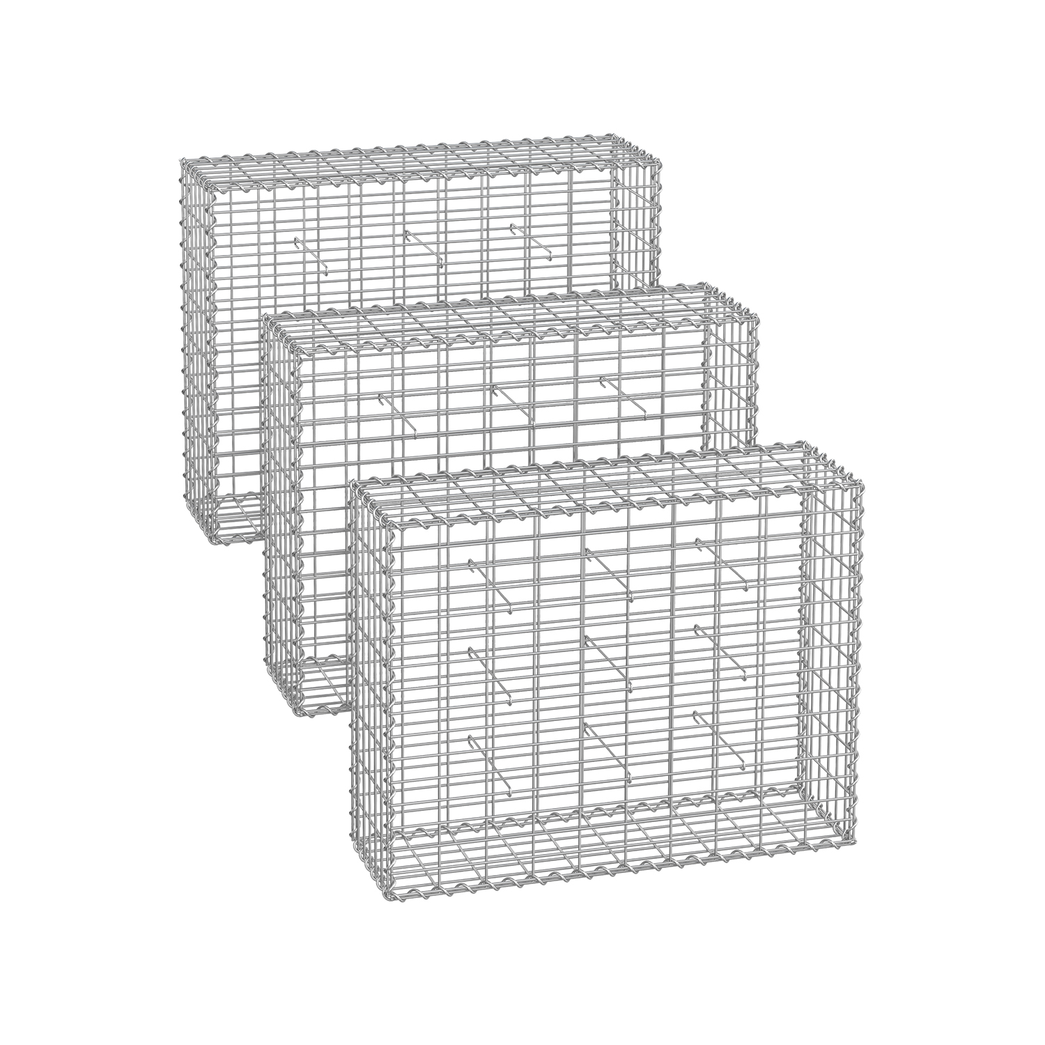 Gabion Cage - SOLZA Metal Stone Cage 100x80x30cm - Silver - Indigo Home