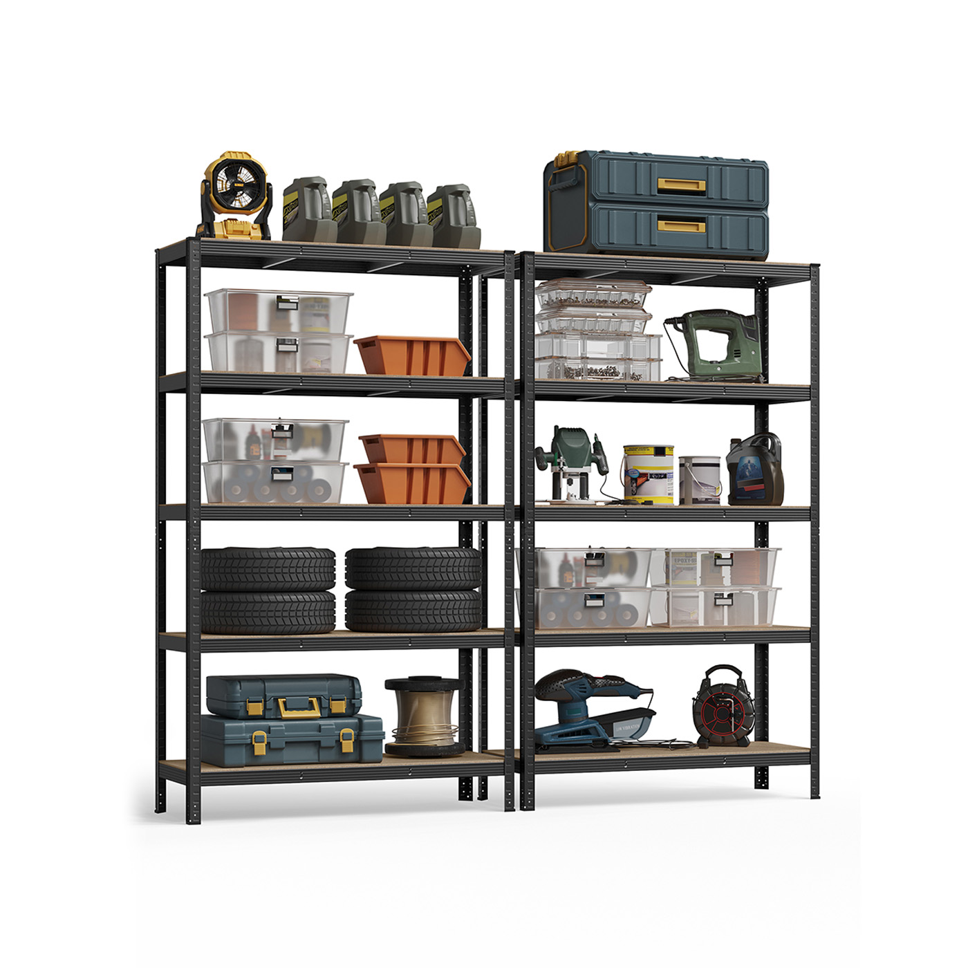 Shelving Unit - TARLIA 5 Tier Heavy Duty Steel Storage Unit with 750 kg Capacity - Black - Indigo Home