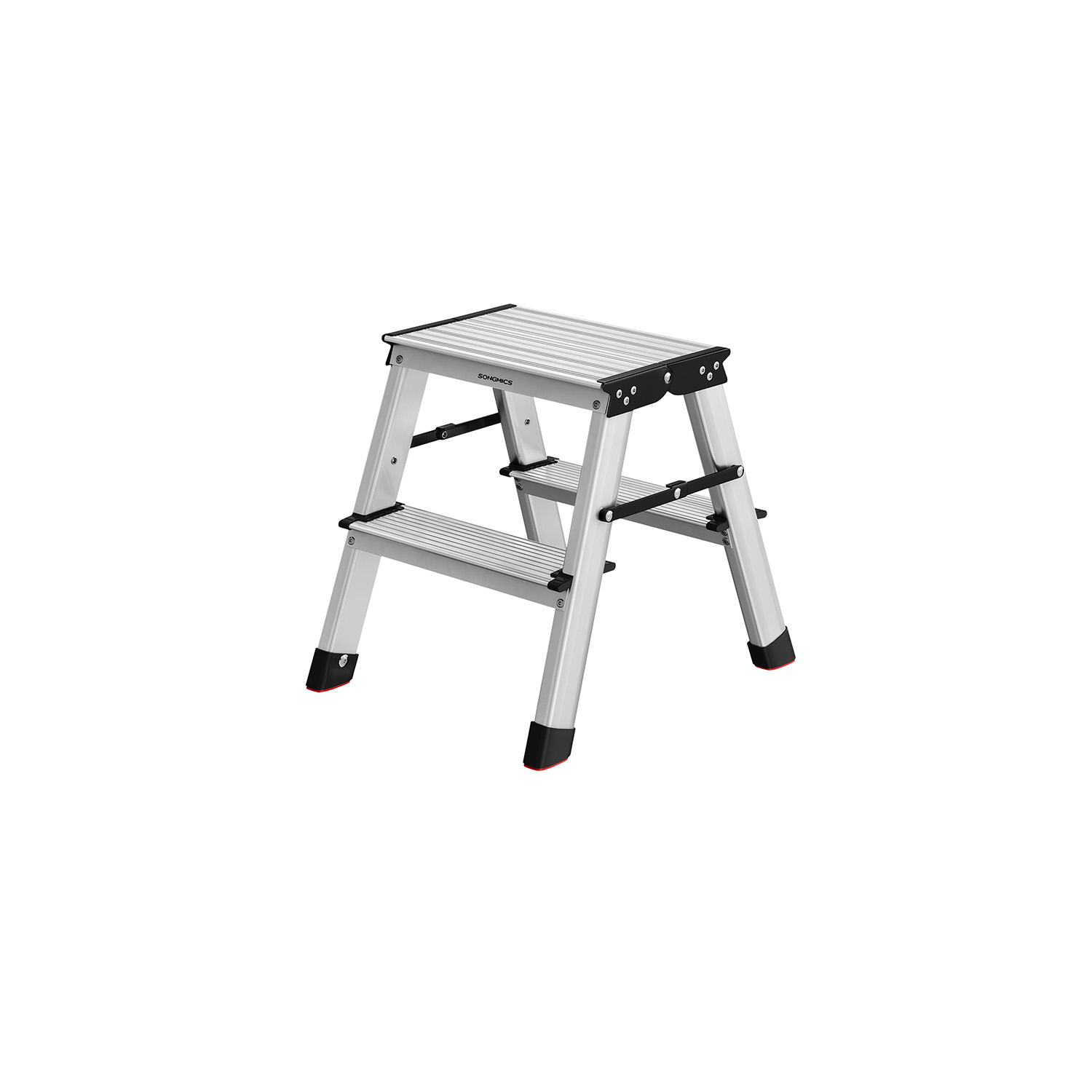 Ladder - LUMVA 2-Step Aluminium Folding Ladder - Black Silver Grey - Indigo Home