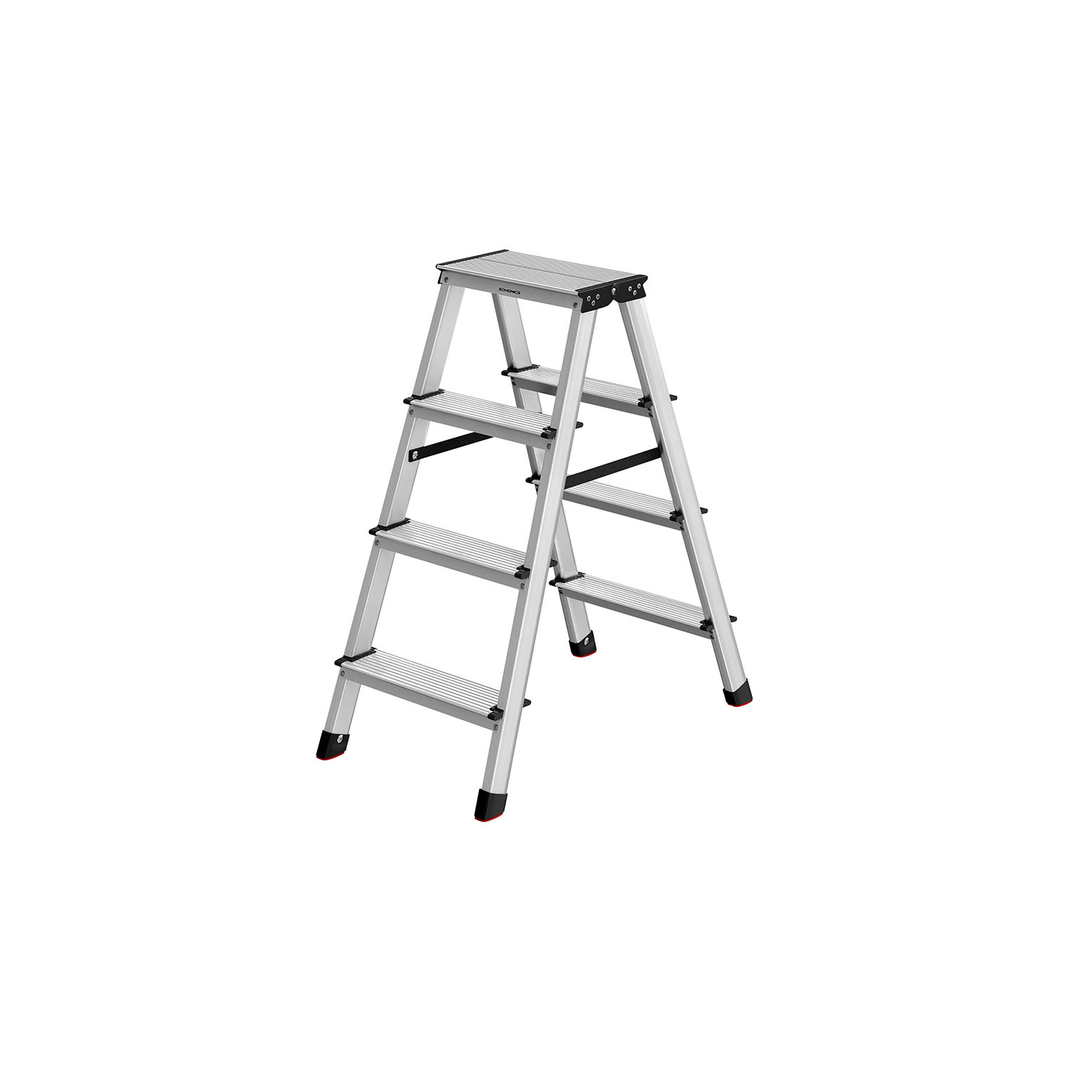 Ladder - LUMVA Aluminium 4-Step Non-Slip Ladder - Silver - Indigo Home
