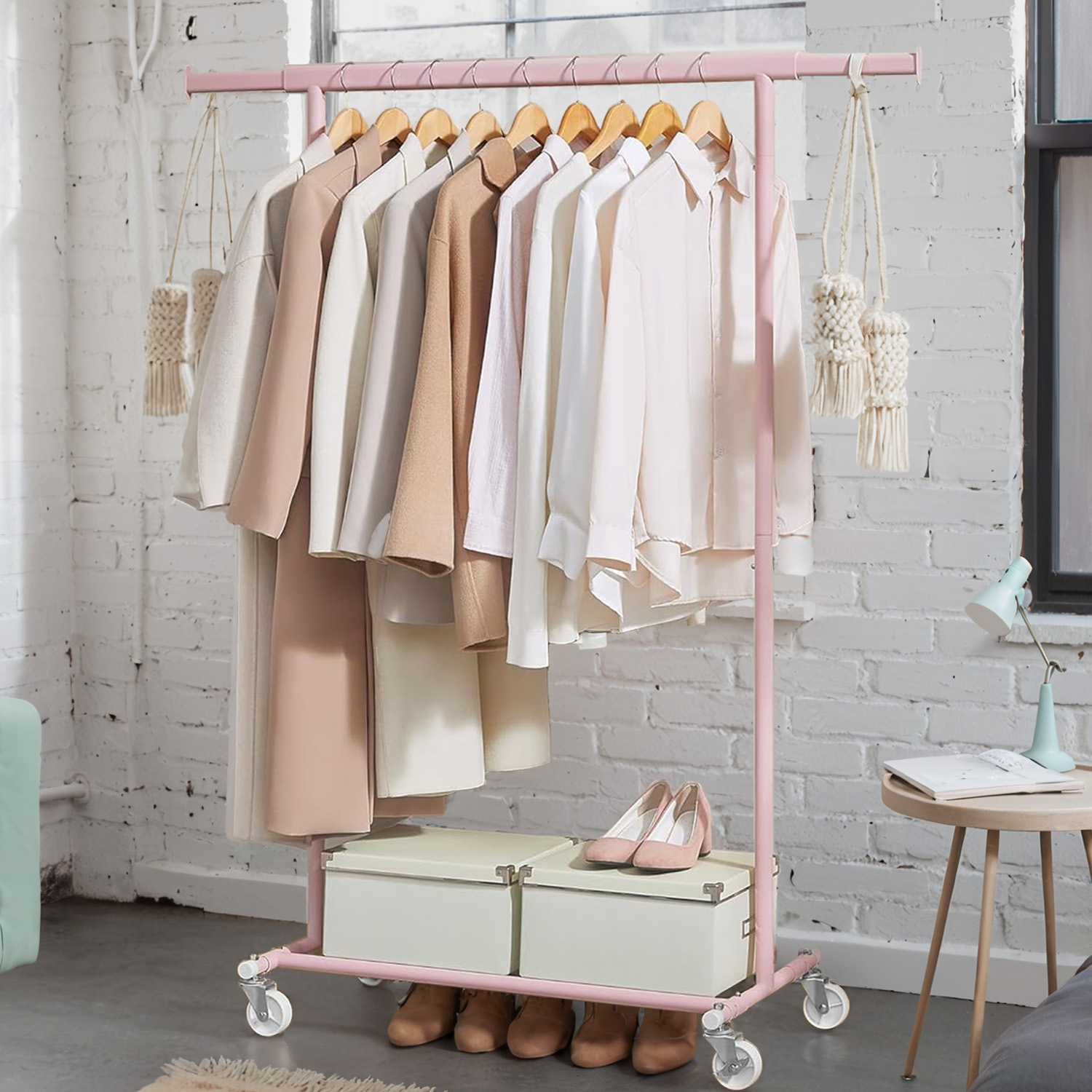 Clothes Rack - TARVA Heavy Duty Clothes Rack on Wheels - Jelly Pink - Indigo Home