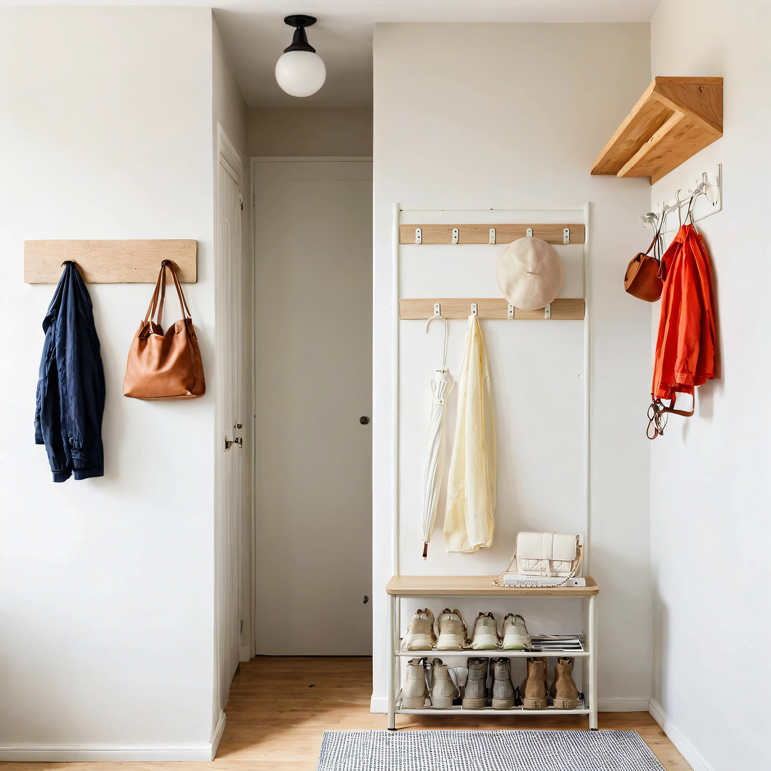 Coat Rack - TARVA Hall Tree Shoe Storage Bench - Light Oak - Indigo Home