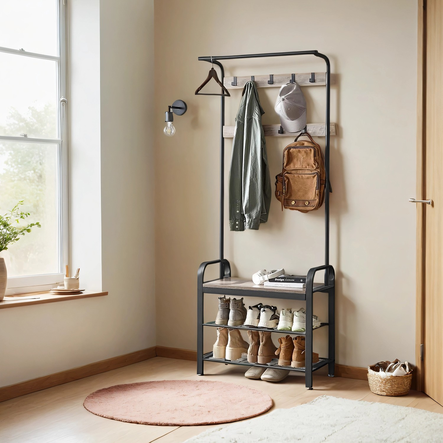 Coat Rack - TARVA 4-in-1 Shoe Storage Bench - Black - Indigo Home