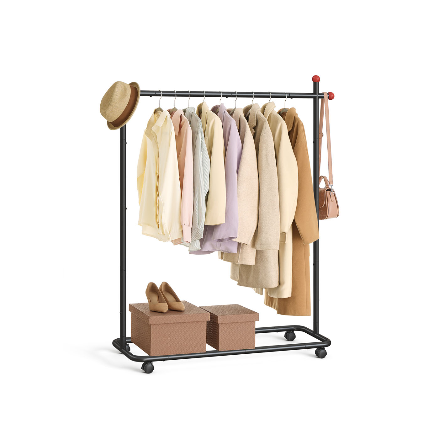 Clothes Rail - FIONIA On Wheels with 1 Hanging Rail - Black - Indigo Home