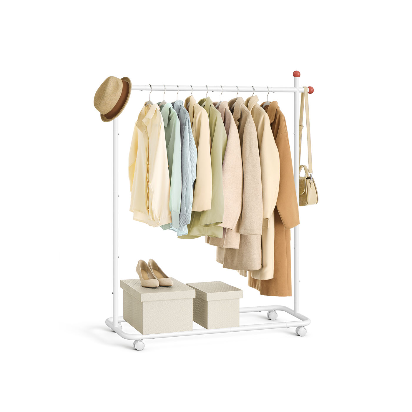 Clothes Rail - FIONIA On Wheels with 1 Hanging Rail Matte White - Indigo Home
