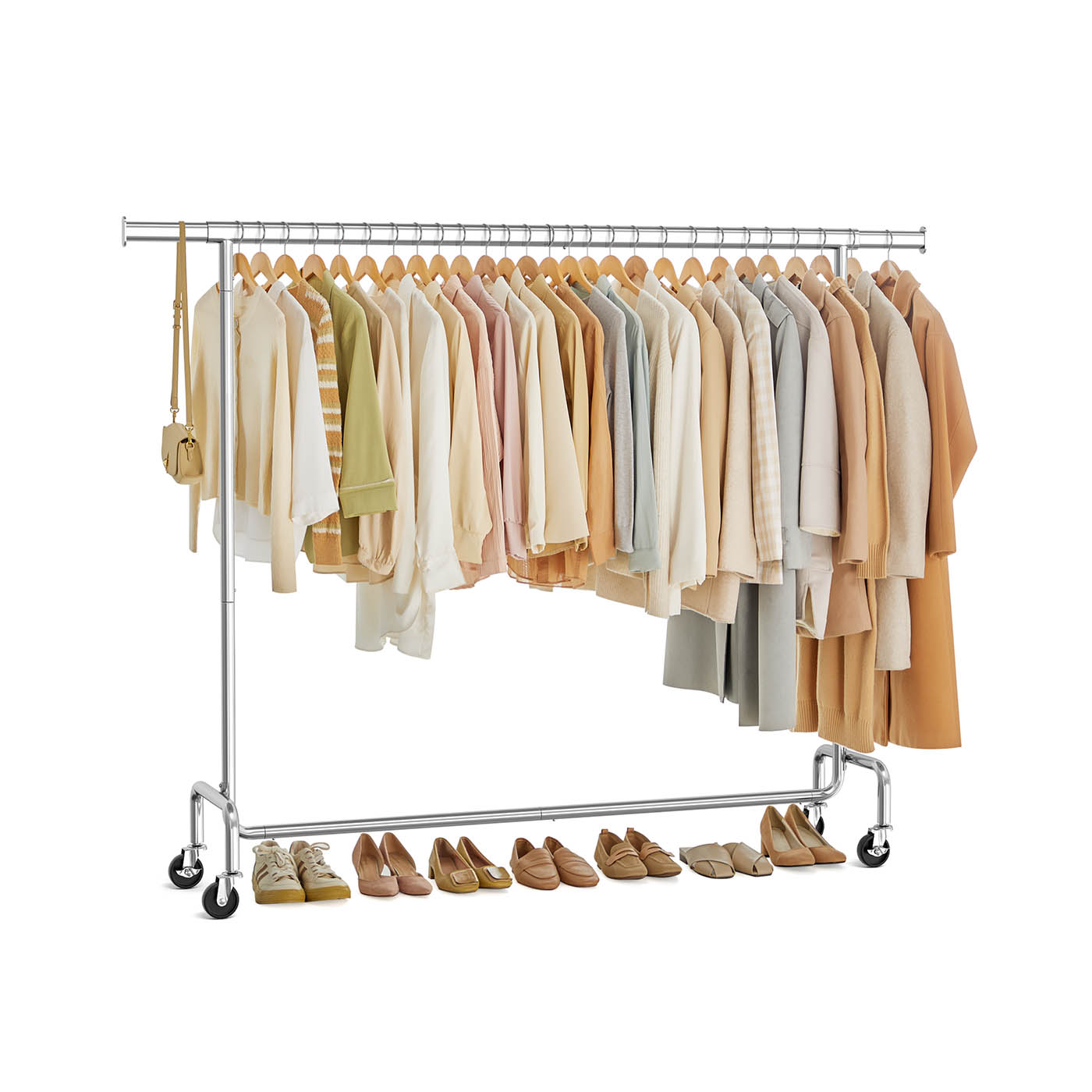 Clothes Rack - FIONIA On Wheels Extendable Hanging Rail - Matte Silver - Indigo Home
